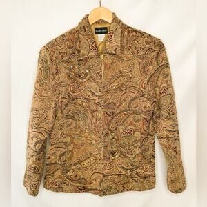Ellen Figg Jacket Size L Brocade Paisley Embroidered Artsy Boho Festival Western